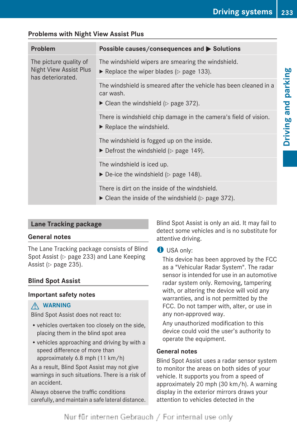 Lane tracking package, Driving and parking, Driving systems | Mercedes-Benz 2013 M Class User Manual | Page 235 / 460