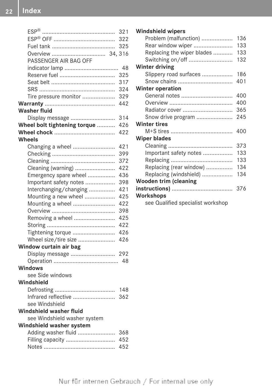 Index | Mercedes-Benz 2013 M Class User Manual | Page 24 / 460