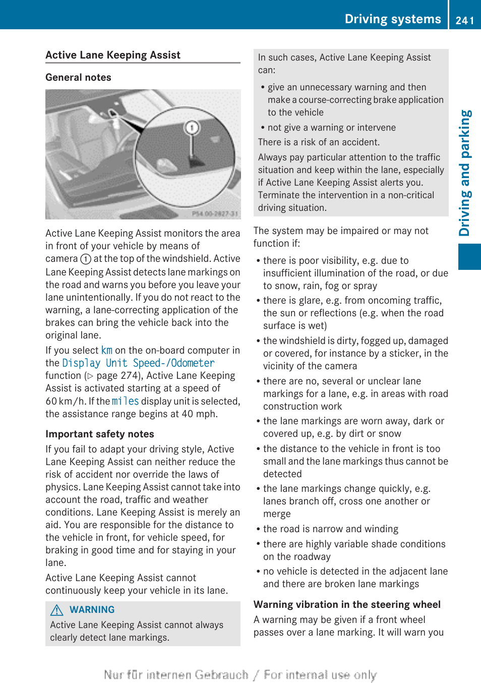 Active lane keeping assist, Driving and parking, Driving systems | Mercedes-Benz 2013 M Class User Manual | Page 243 / 460