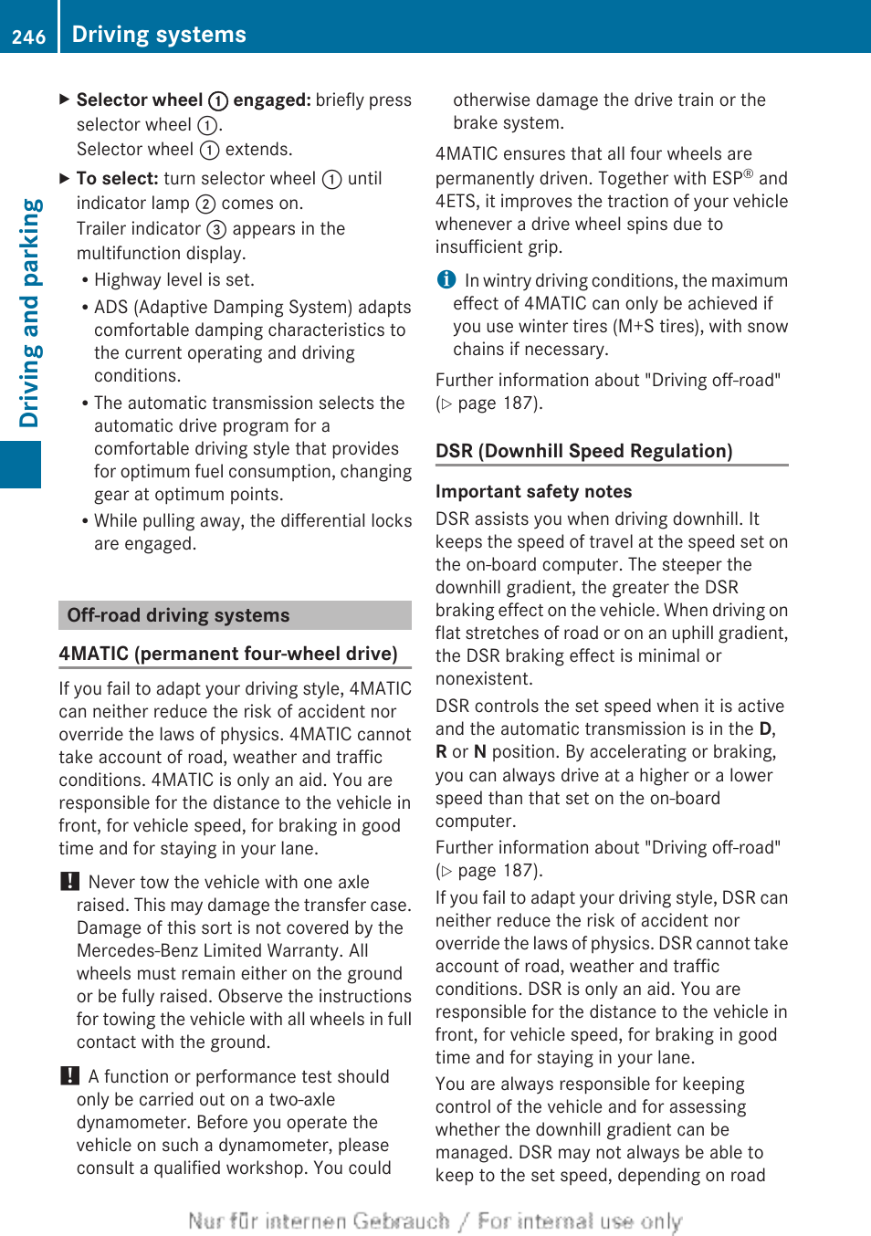 Off-road driving systems, If you have activated dsr, Deactivate dsr | Driving and parking, Driving systems | Mercedes-Benz 2013 M Class User Manual | Page 248 / 460