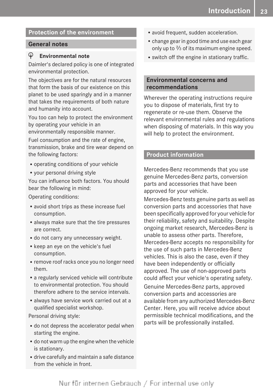 Introduction, Protection of the environment, General notes | Environmental concerns and recommendations, Product information | Mercedes-Benz 2013 M Class User Manual | Page 25 / 460