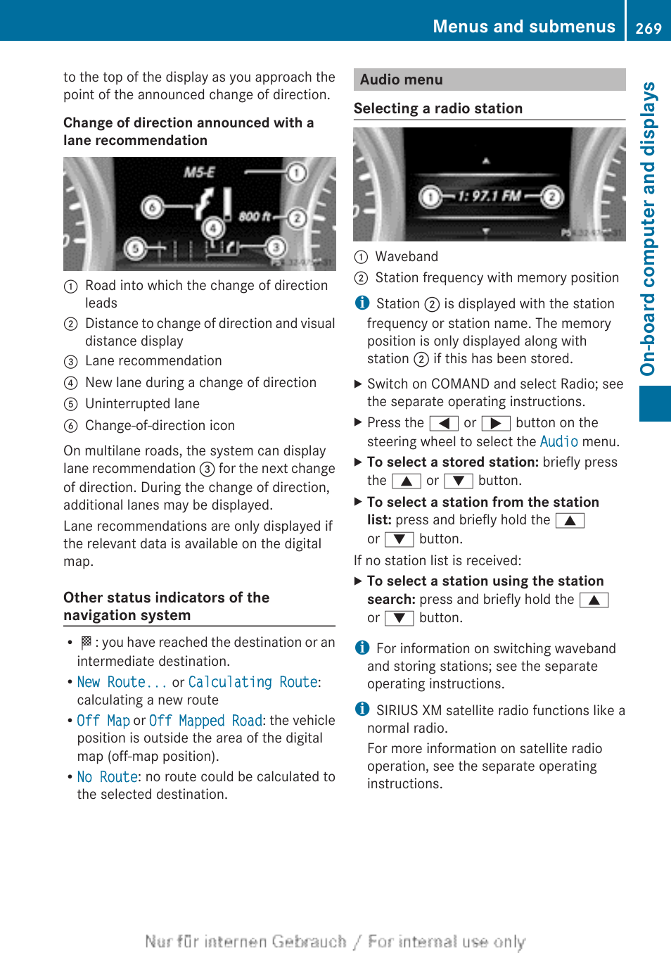 Audio menu, Menu, On-board computer and displays | Menus and submenus | Mercedes-Benz 2013 M Class User Manual | Page 271 / 460