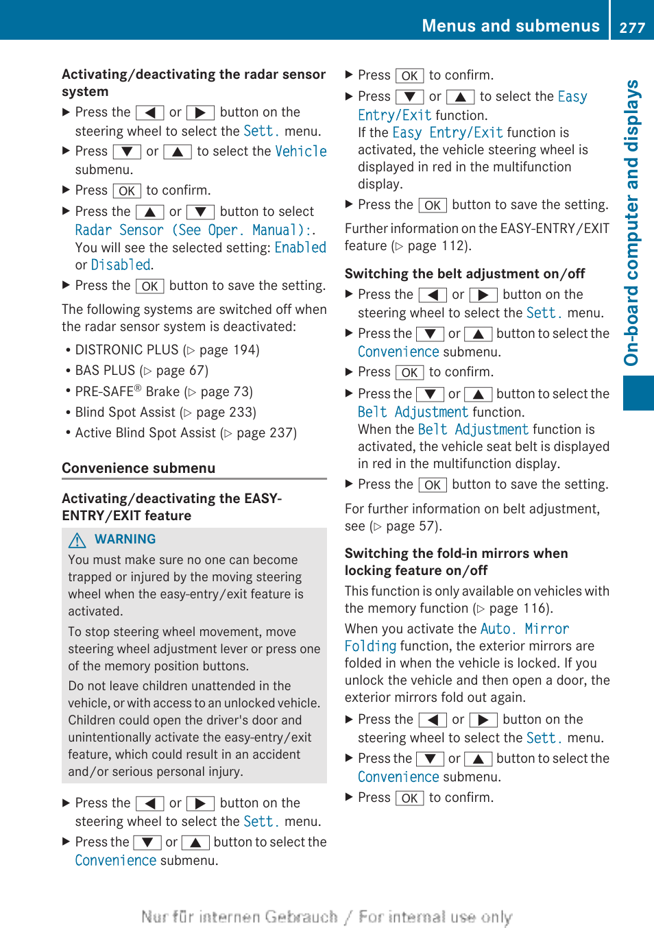 Computer, Activated, On-board computer | On-board computer and displays, Menus and submenus | Mercedes-Benz 2013 M Class User Manual | Page 279 / 460