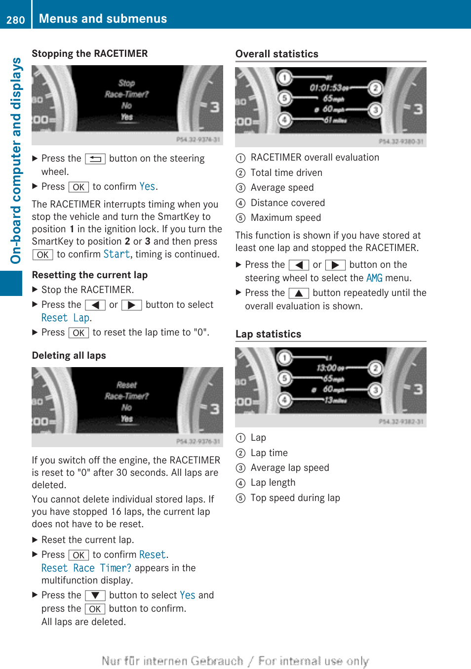 On-board computer and displays, Menus and submenus | Mercedes-Benz 2013 M Class User Manual | Page 282 / 460