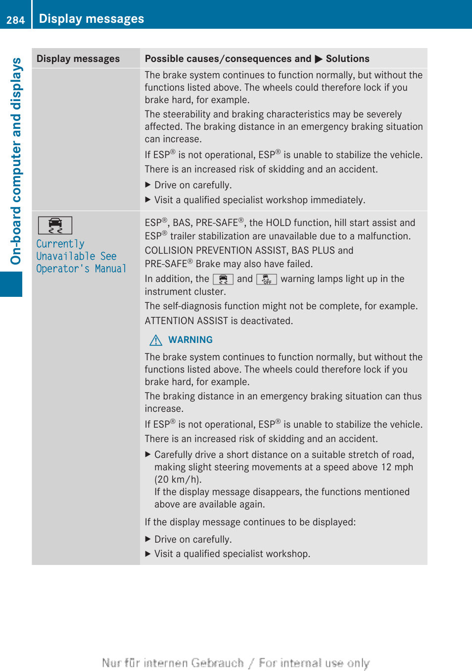 On-board computer and displays, Display messages | Mercedes-Benz 2013 M Class User Manual | Page 286 / 460