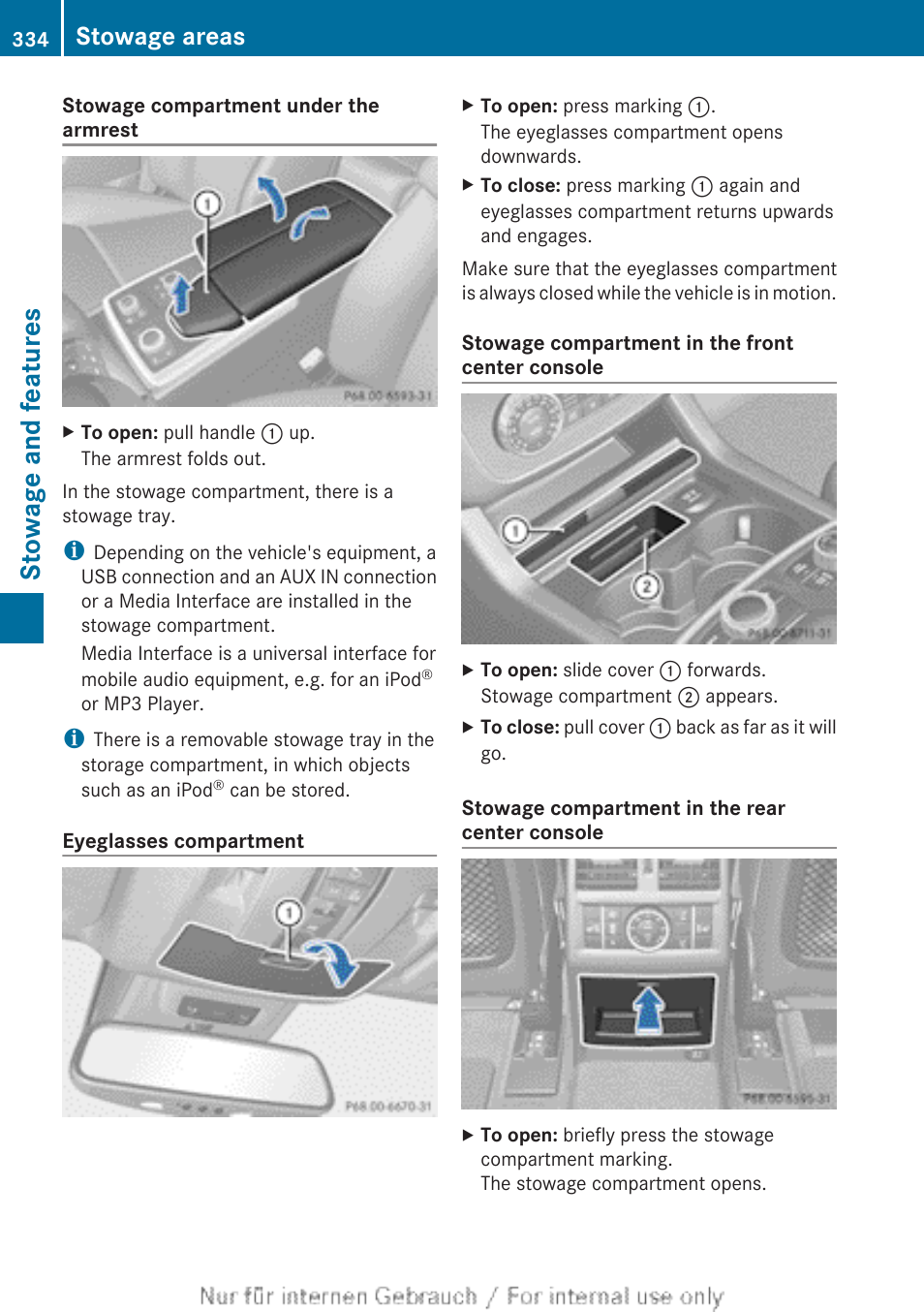 Stowage and features, Stowage areas | Mercedes-Benz 2013 M Class User Manual | Page 336 / 460