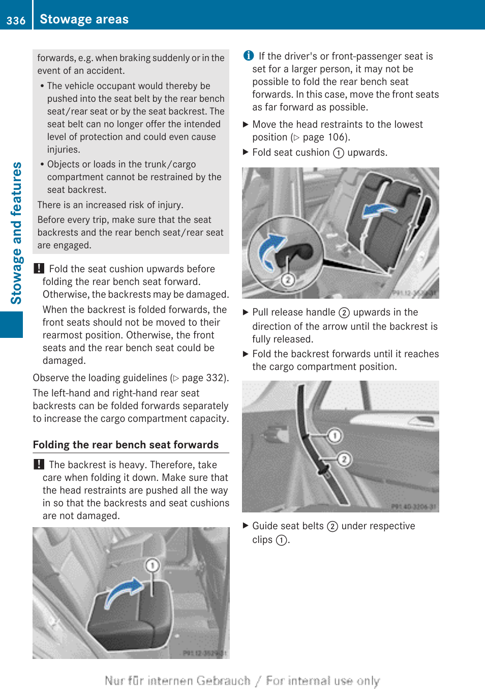 Stowage and features, Stowage areas | Mercedes-Benz 2013 M Class User Manual | Page 338 / 460