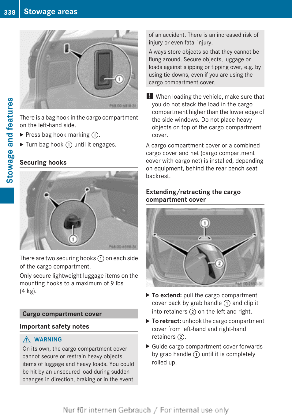 Cargo compartment cover, Stowage and features, Stowage areas | Mercedes-Benz 2013 M Class User Manual | Page 340 / 460