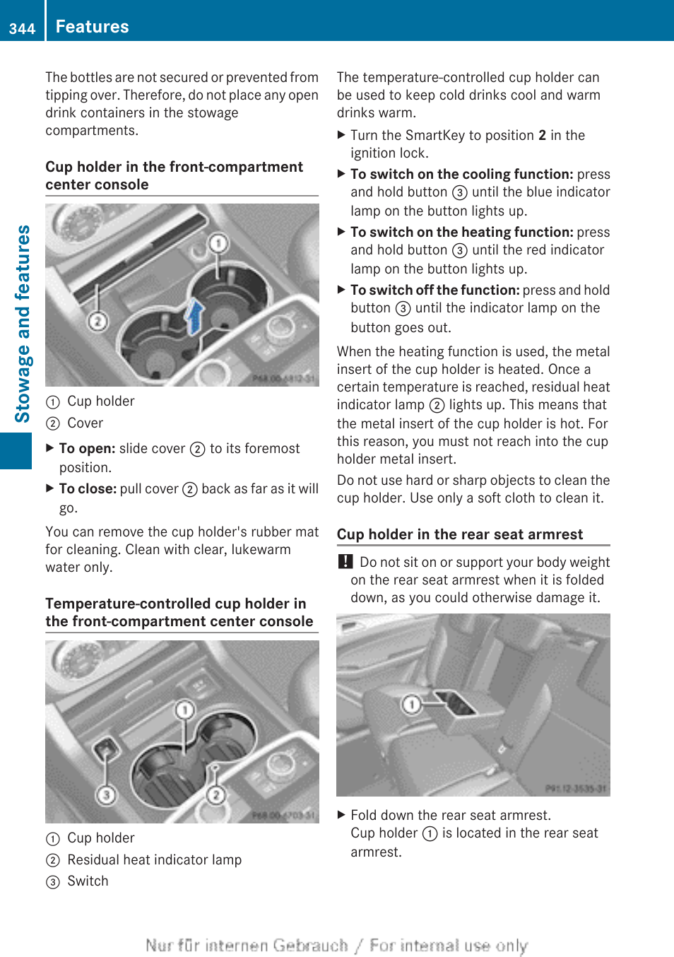 Stowage and features, Features | Mercedes-Benz 2013 M Class User Manual | Page 346 / 460