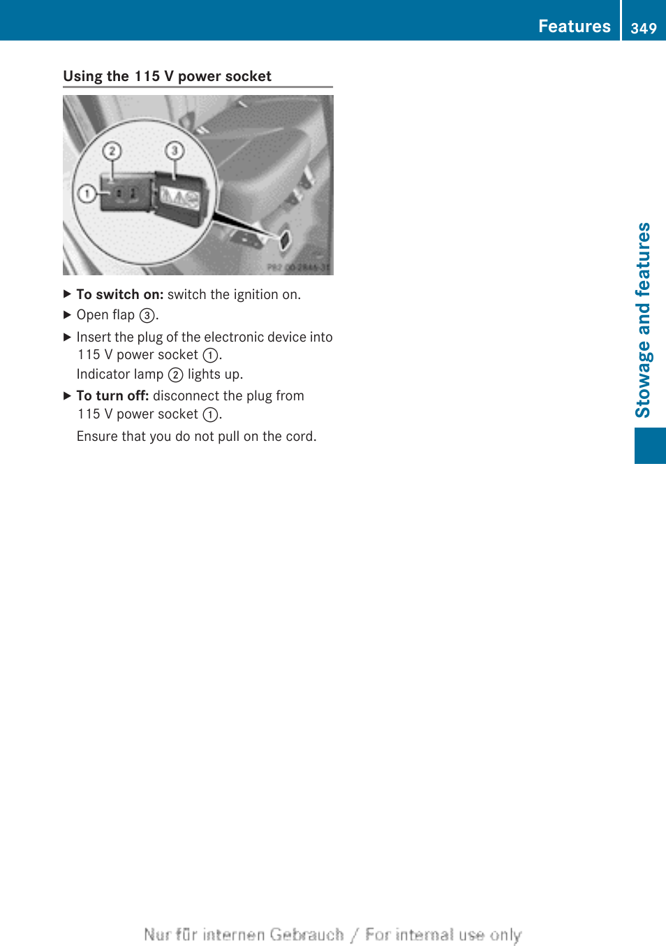 Stowage and features, Features | Mercedes-Benz 2013 M Class User Manual | Page 351 / 460