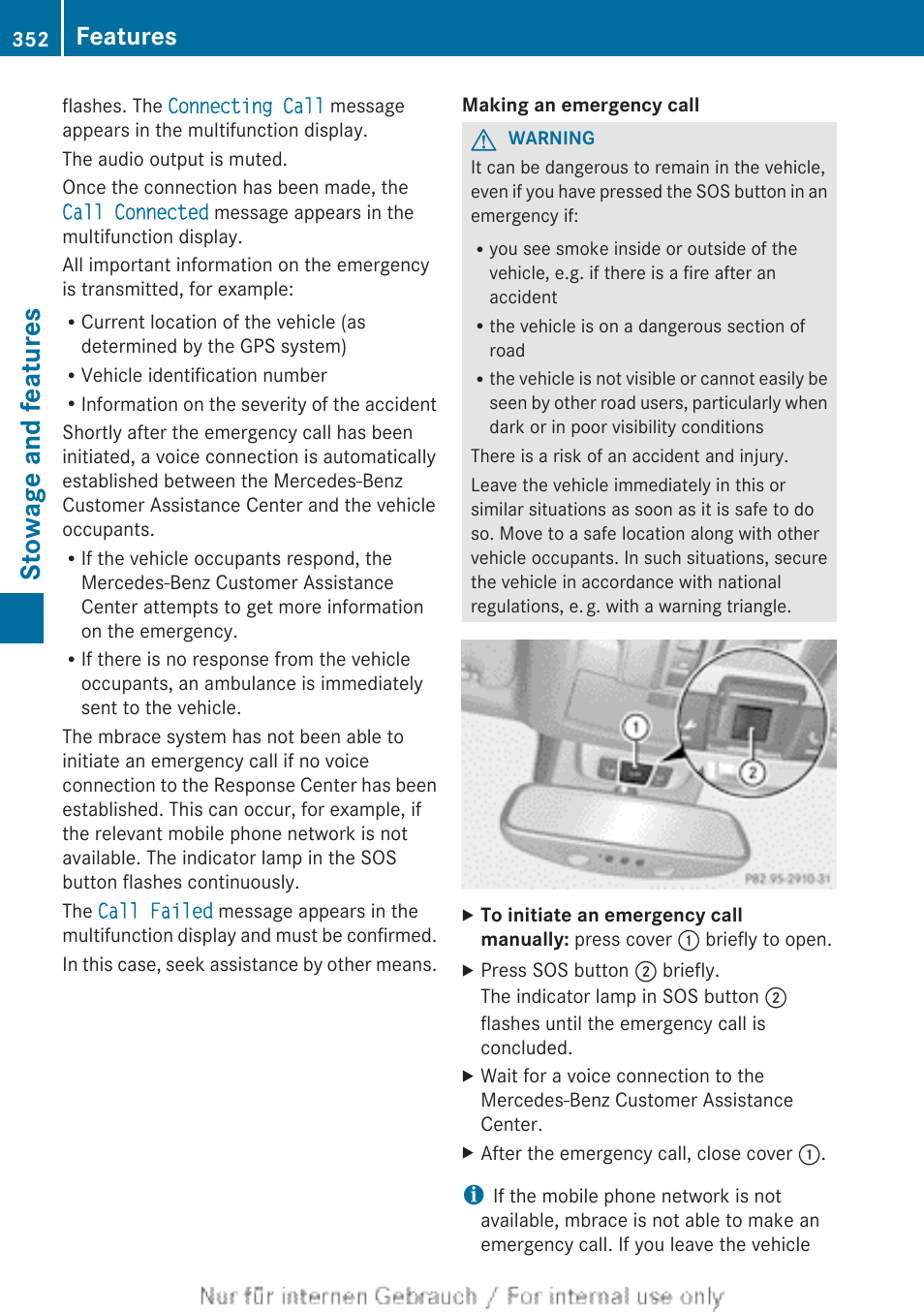 Stowage and features, Features | Mercedes-Benz 2013 M Class User Manual | Page 354 / 460