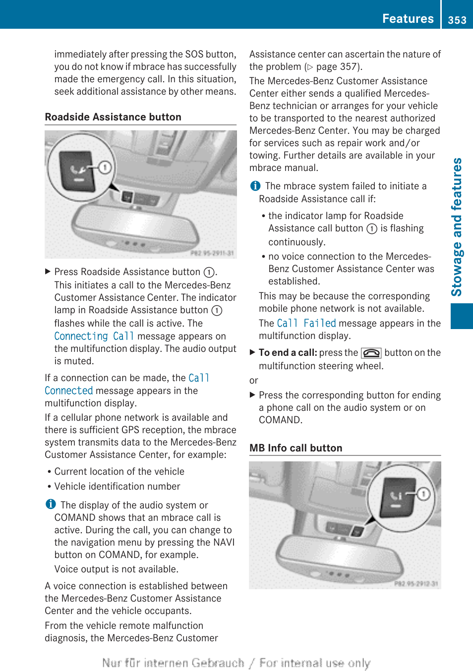 Stowage and features, Features | Mercedes-Benz 2013 M Class User Manual | Page 355 / 460