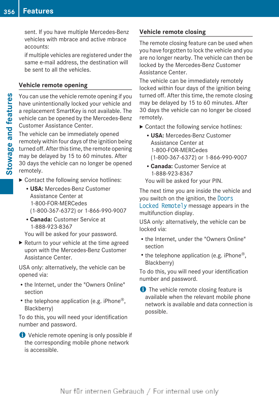 Stowage and features, Features | Mercedes-Benz 2013 M Class User Manual | Page 358 / 460