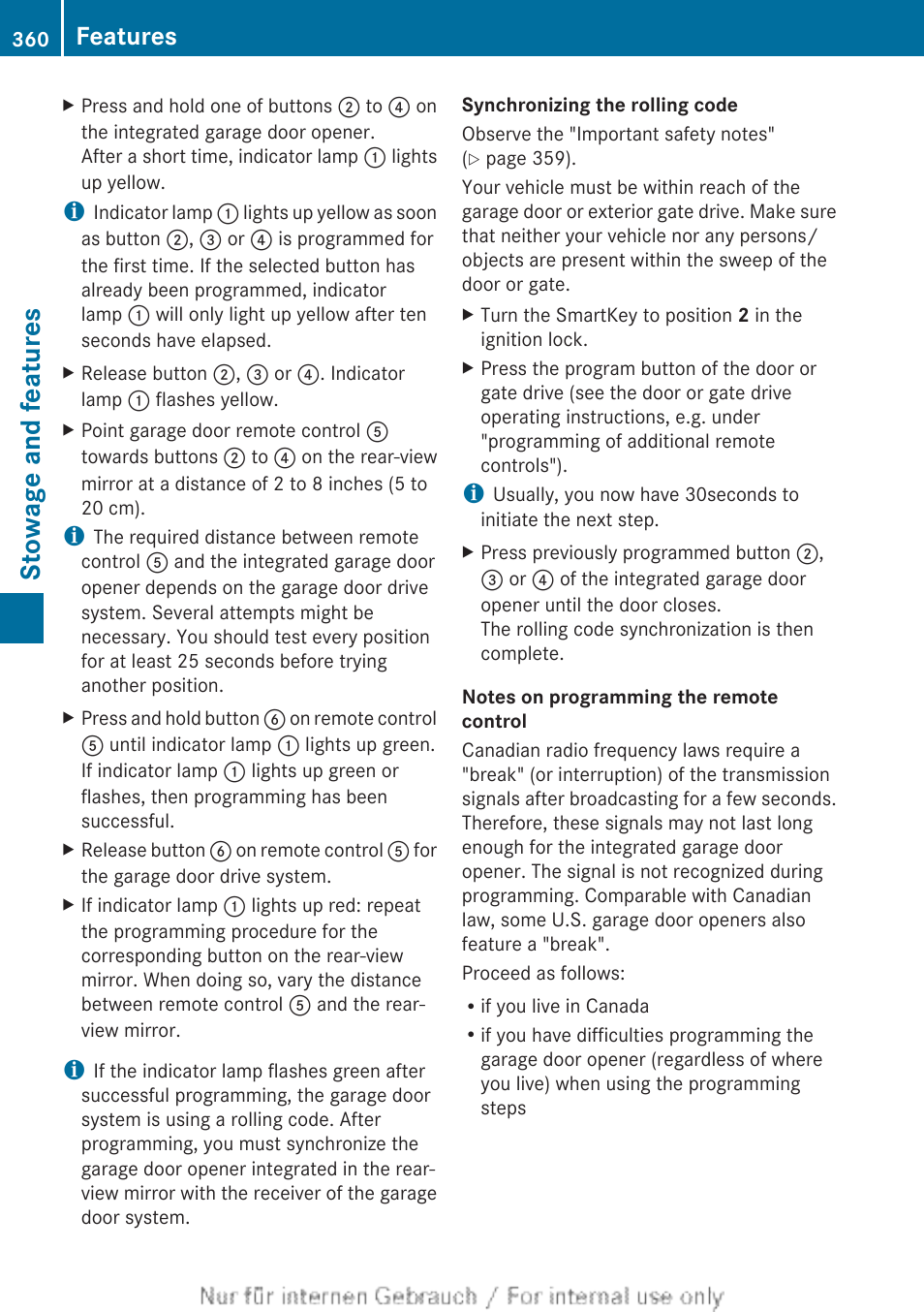 Stowage and features, Features | Mercedes-Benz 2013 M Class User Manual | Page 362 / 460