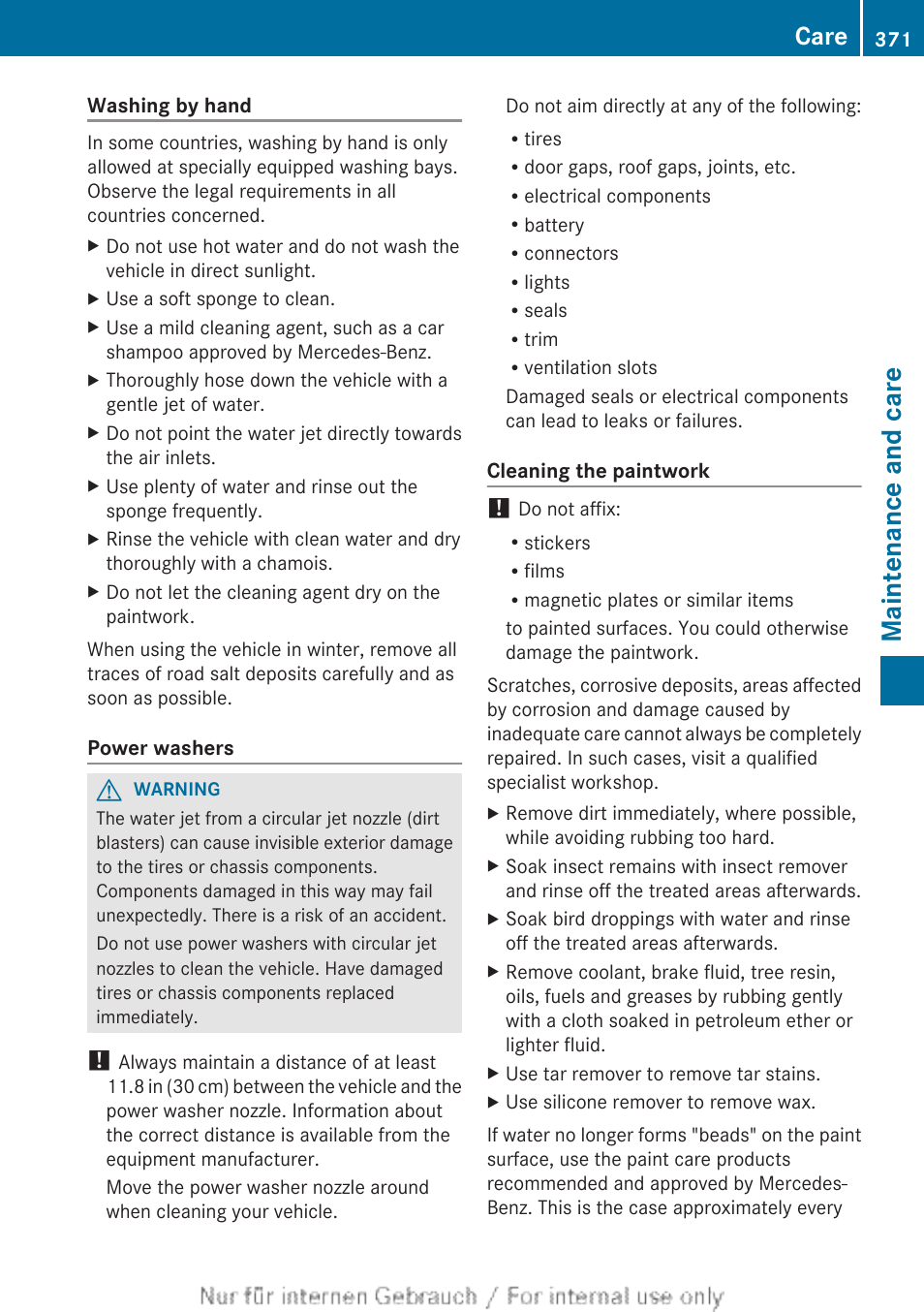 Maintenance and care, Care | Mercedes-Benz 2013 M Class User Manual | Page 373 / 460