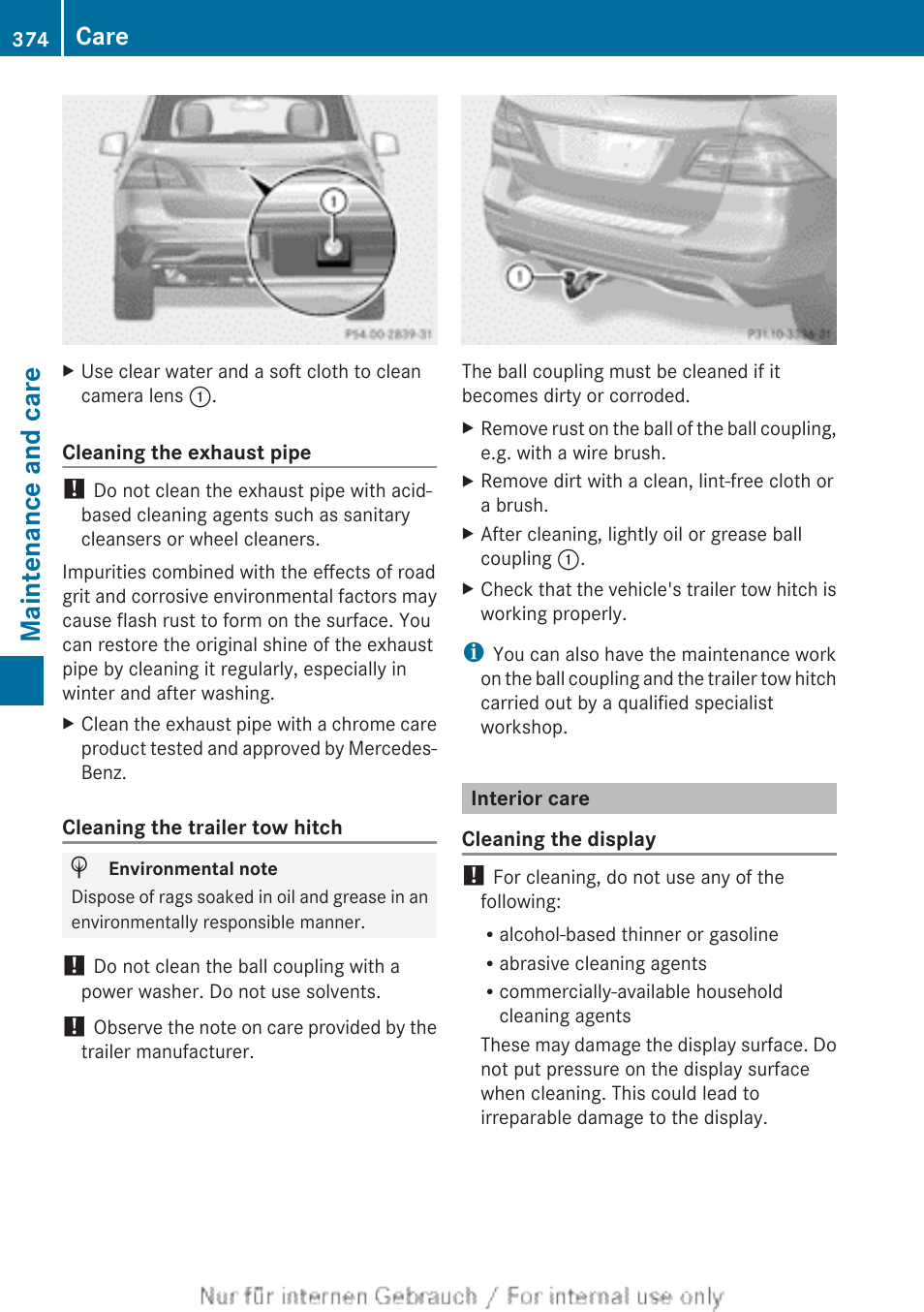 Interior care, Maintenance and care, Care | Mercedes-Benz 2013 M Class User Manual | Page 376 / 460