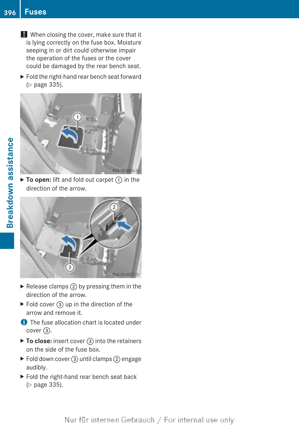 Breakdown assistance, Fuses | Mercedes-Benz 2013 M Class User Manual | Page 398 / 460