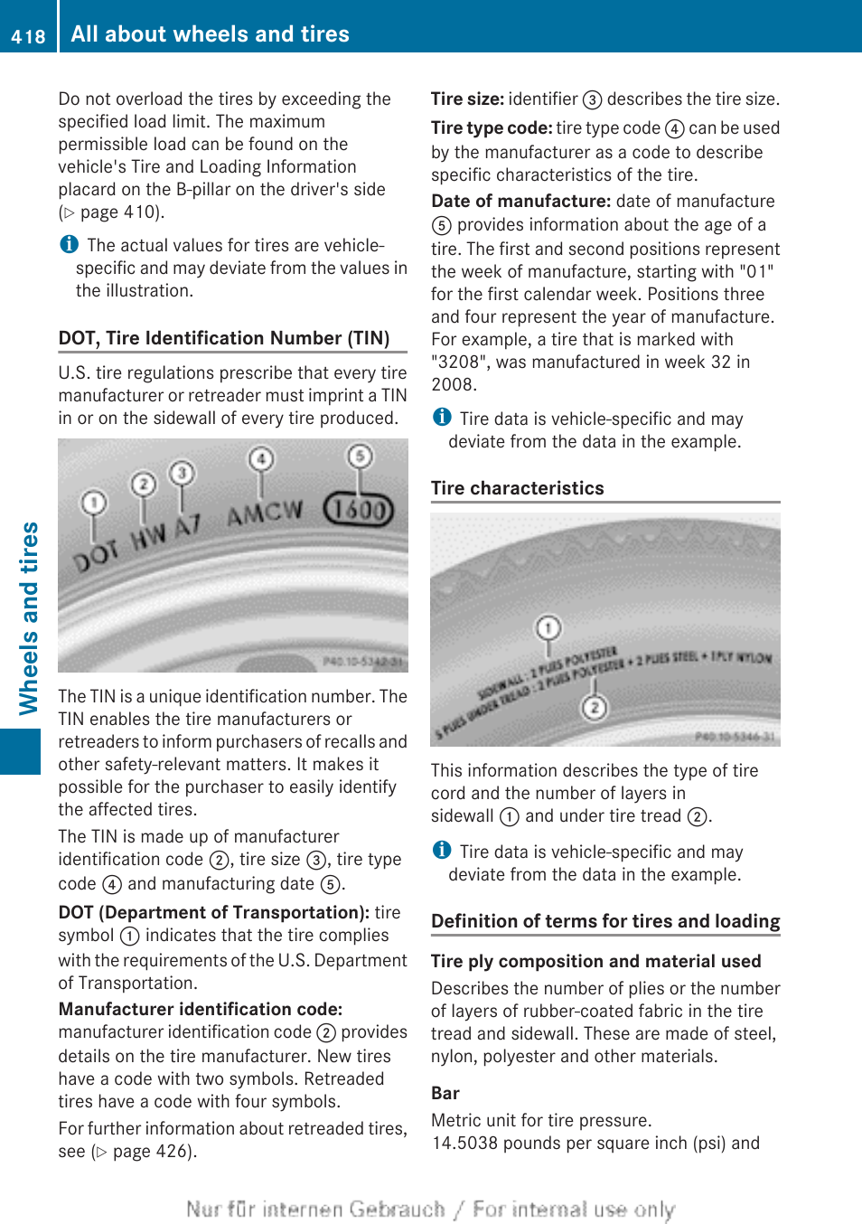 Tire material, Wheels and tires, All about wheels and tires | Mercedes-Benz 2013 M Class User Manual | Page 420 / 460