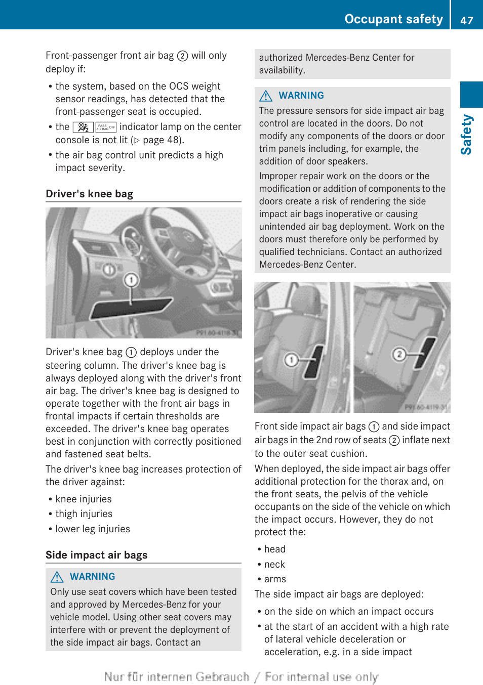 Safety, Occupant safety | Mercedes-Benz 2013 M Class User Manual | Page 49 / 460