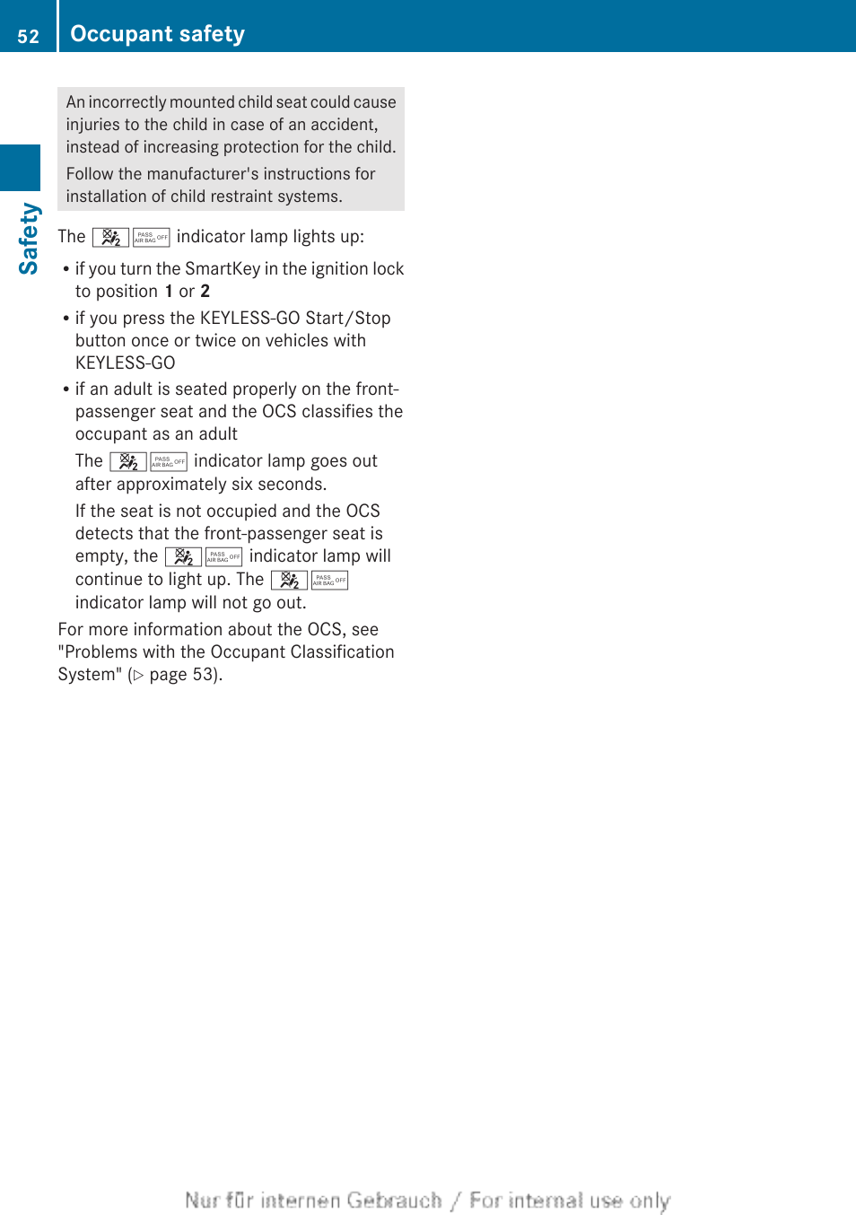 Safety, Occupant safety | Mercedes-Benz 2013 M Class User Manual | Page 54 / 460