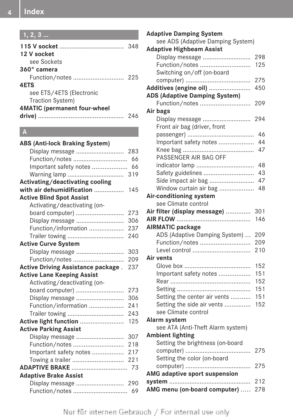 Index | Mercedes-Benz 2013 M Class User Manual | Page 6 / 460