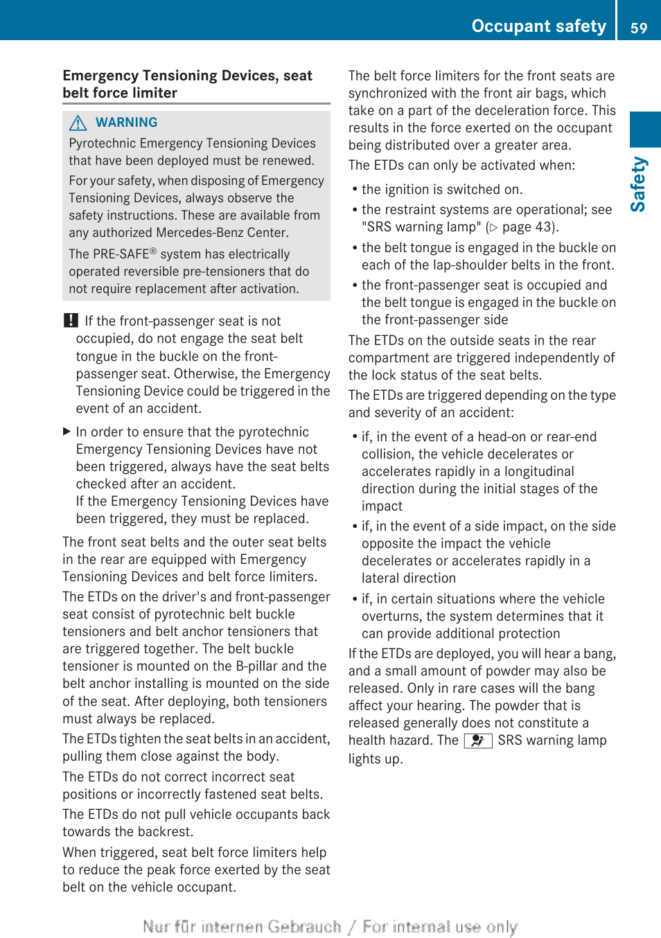 Safety, Occupant safety | Mercedes-Benz 2013 M Class User Manual | Page 61 / 460