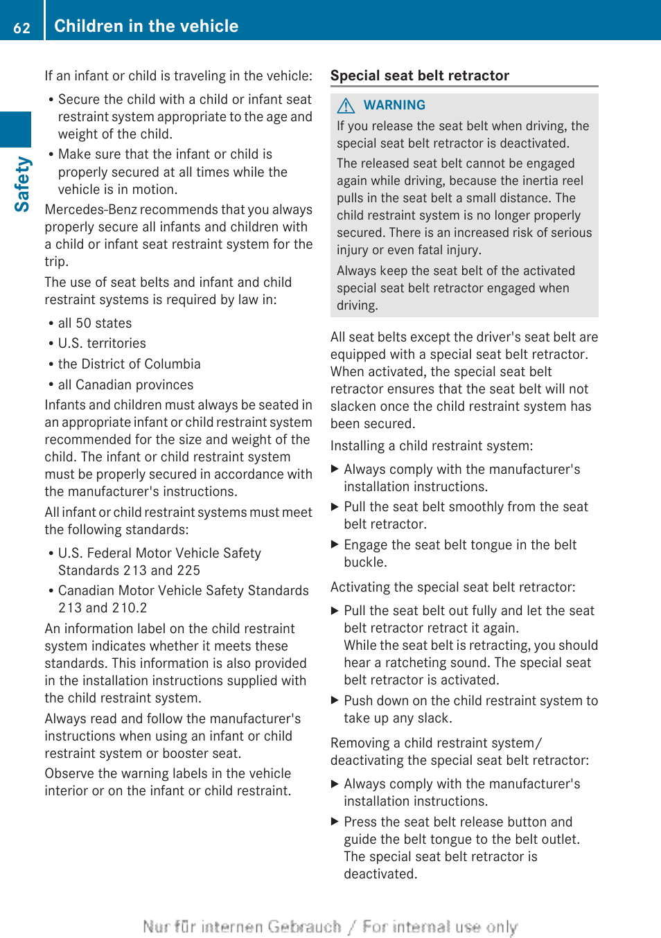 Safety, Children in the vehicle | Mercedes-Benz 2013 M Class User Manual | Page 64 / 460