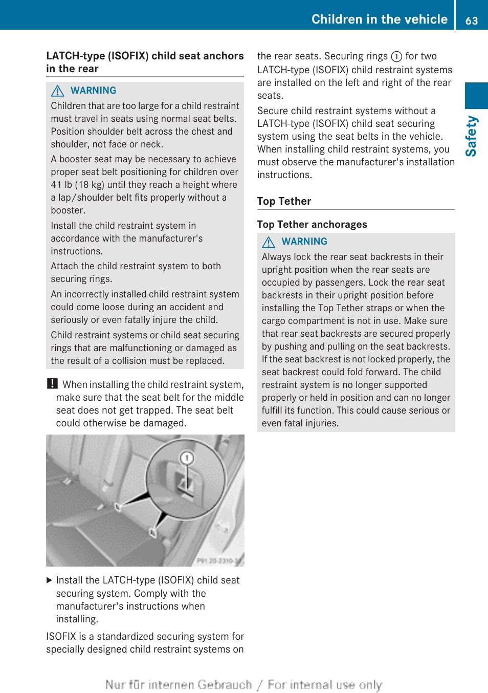 Safety, Children in the vehicle | Mercedes-Benz 2013 M Class User Manual | Page 65 / 460