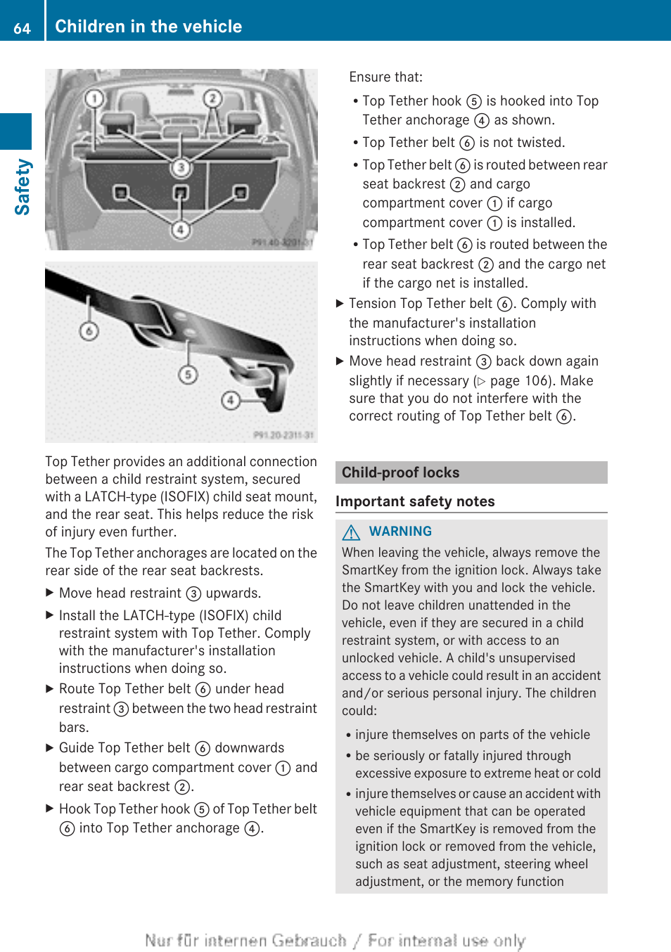 Child-proof locks, Safety, Children in the vehicle | Mercedes-Benz 2013 M Class User Manual | Page 66 / 460