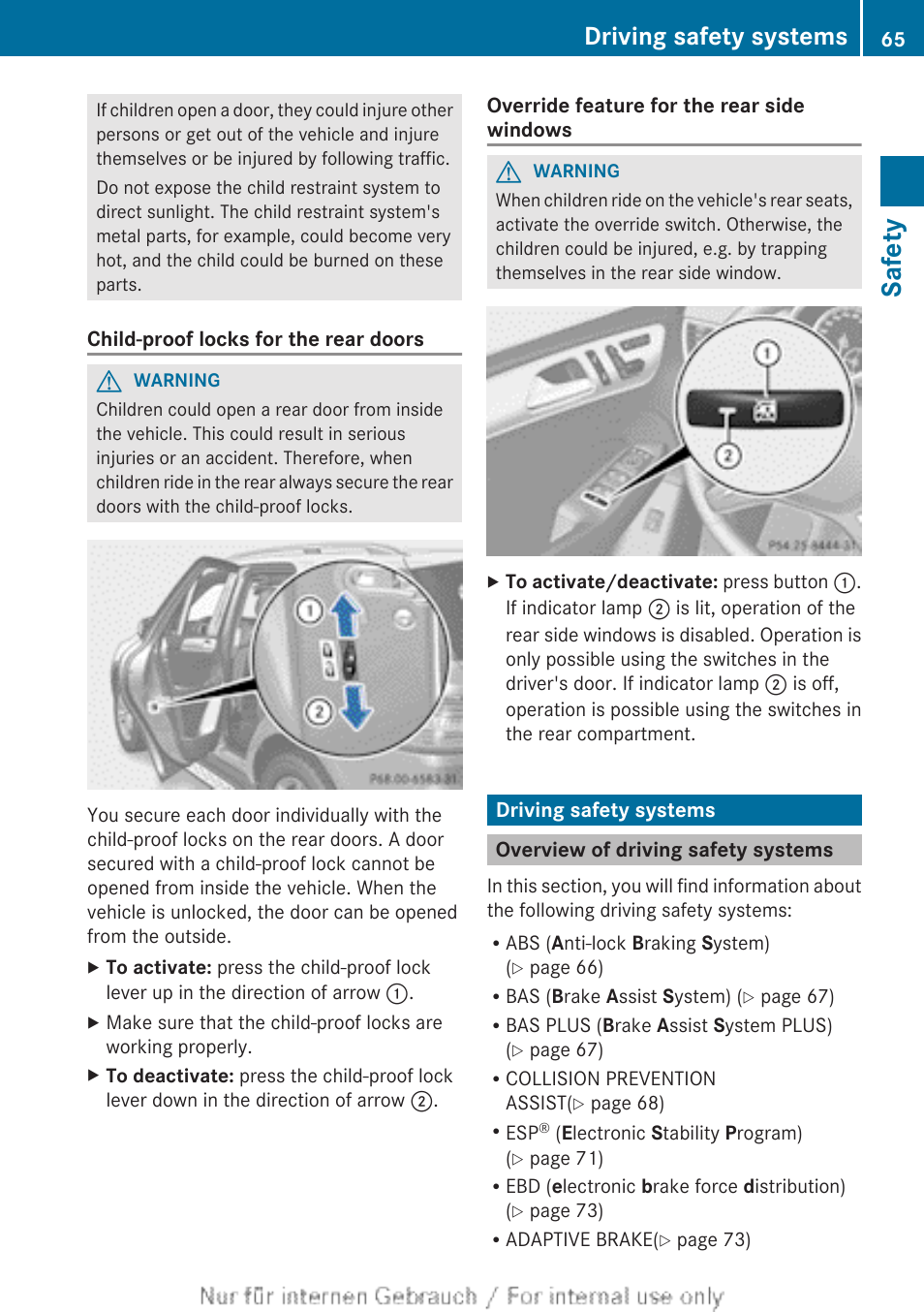 Driving safety systems, Overview of driving safety systems, Safety | Mercedes-Benz 2013 M Class User Manual | Page 67 / 460