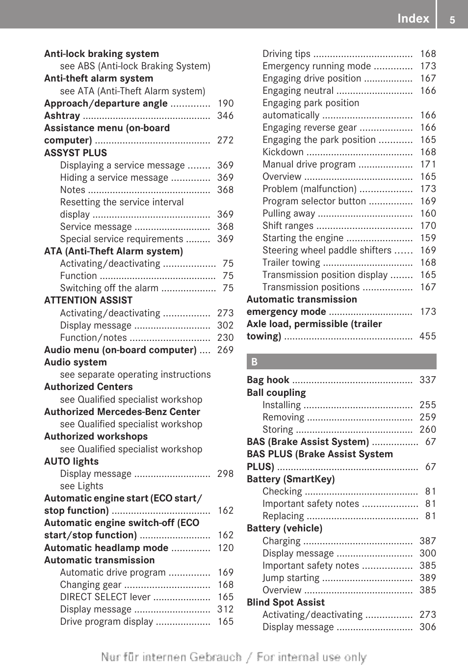 Index | Mercedes-Benz 2013 M Class User Manual | Page 7 / 460