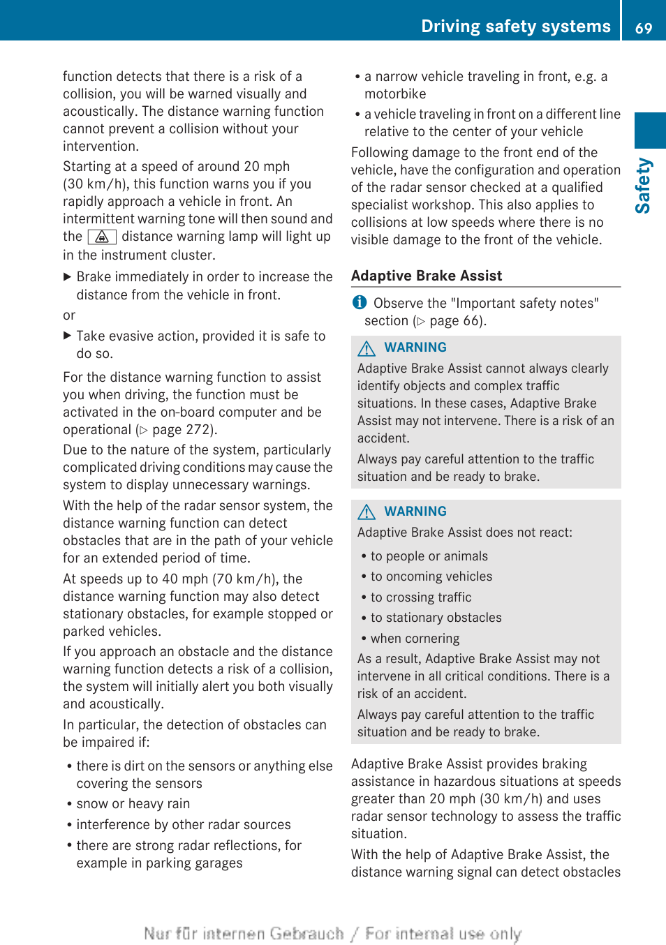 Safety, Driving safety systems | Mercedes-Benz 2013 M Class User Manual | Page 71 / 460