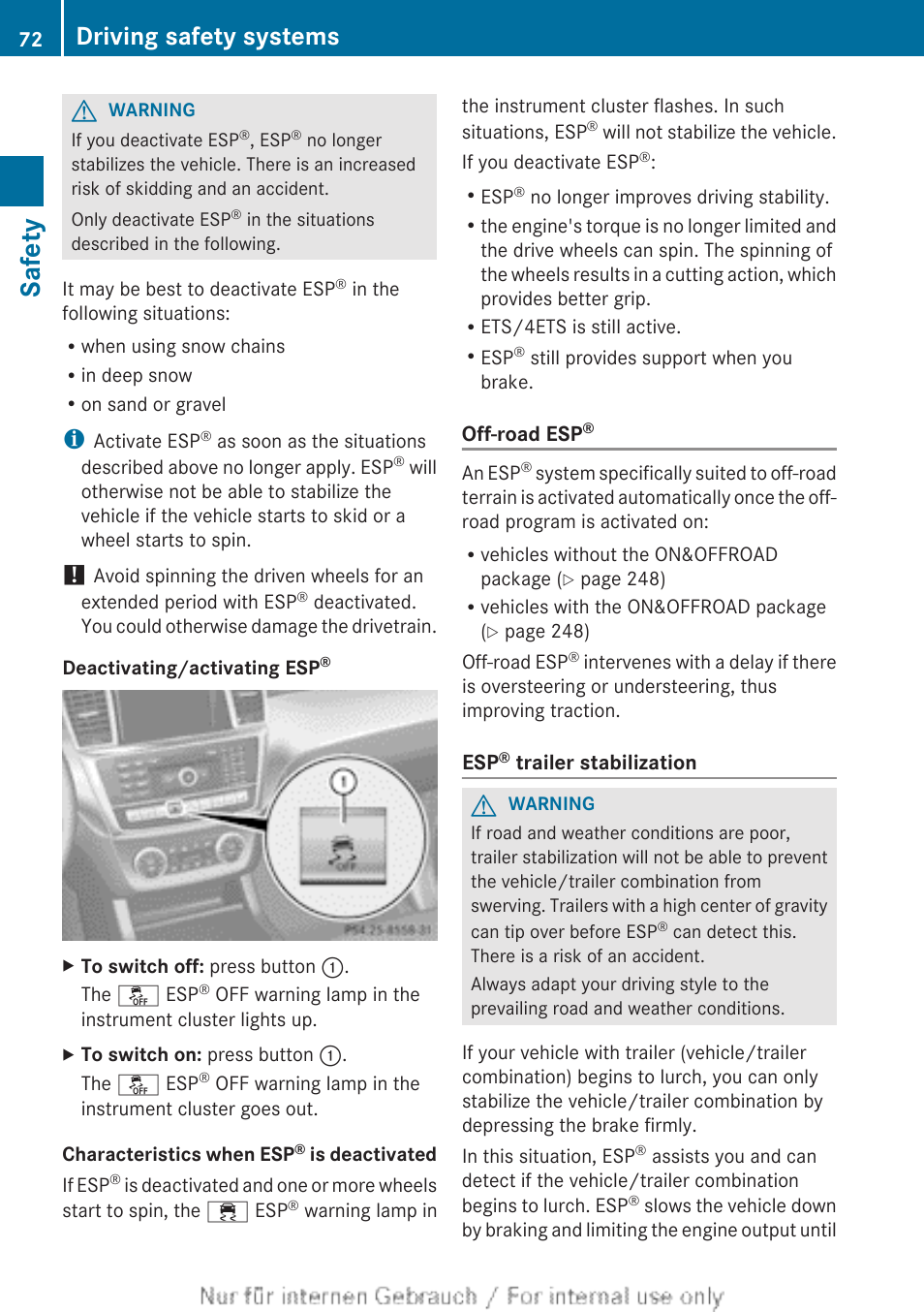 Safety, Driving safety systems | Mercedes-Benz 2013 M Class User Manual | Page 74 / 460