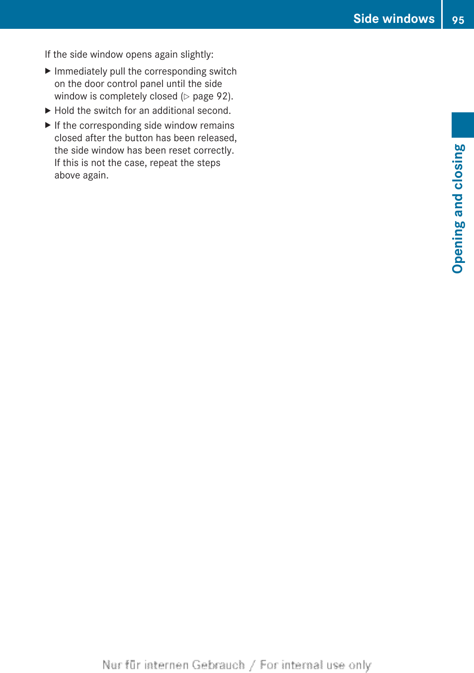 Opening and closing, Side windows | Mercedes-Benz 2013 M Class User Manual | Page 97 / 460