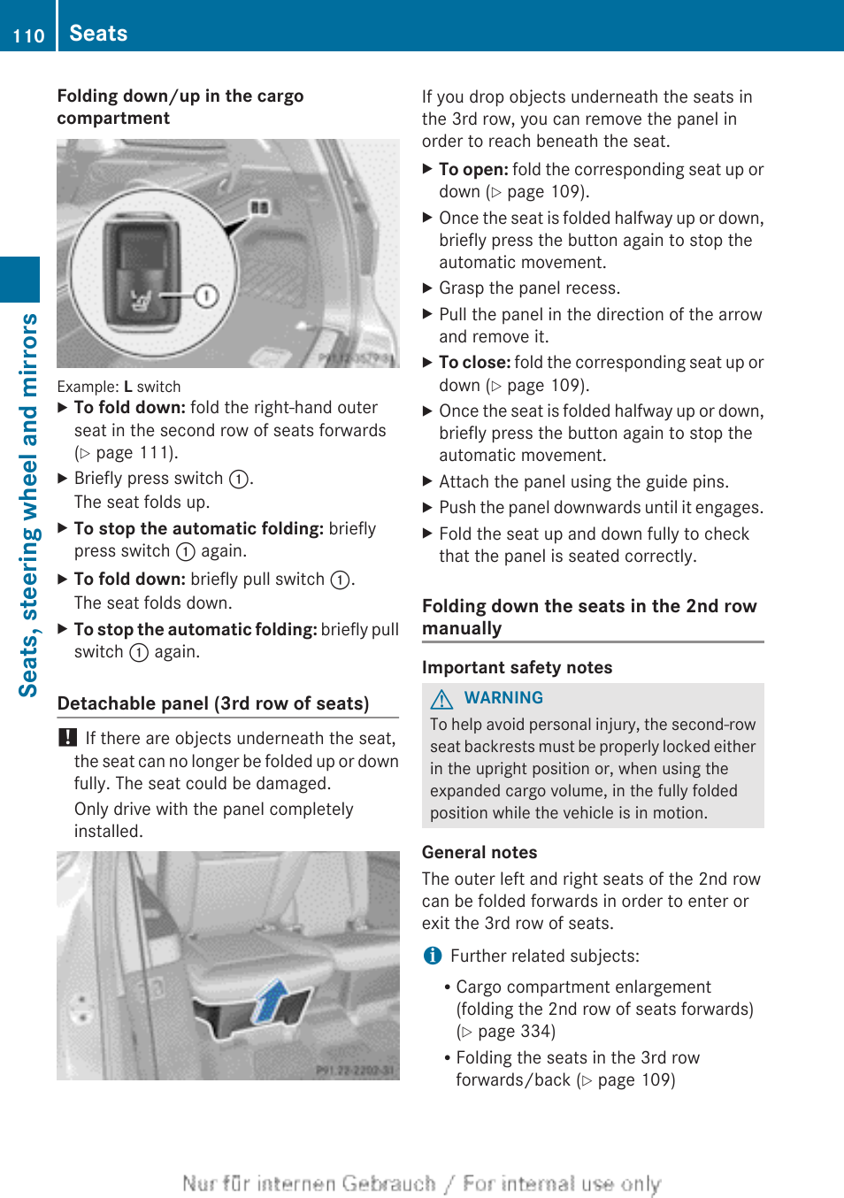 Seats, steering wheel and mirrors, Seats | Mercedes-Benz 2013 GL Class User Manual | Page 112 / 448