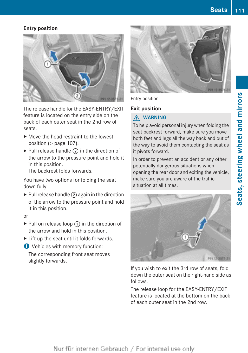 Seats, steering wheel and mirrors, Seats | Mercedes-Benz 2013 GL Class User Manual | Page 113 / 448