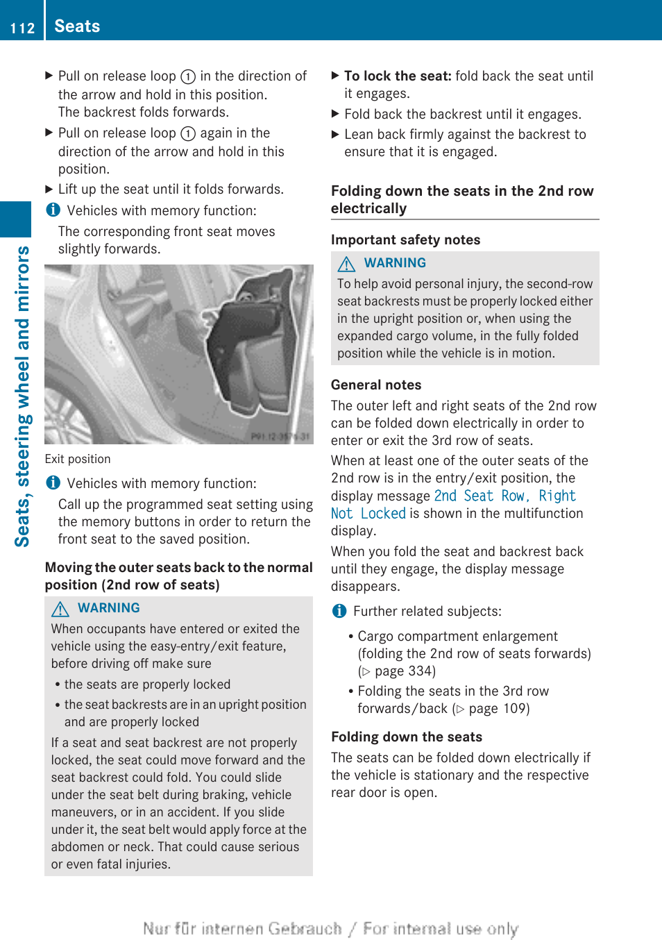 Seats, steering wheel and mirrors, Seats | Mercedes-Benz 2013 GL Class User Manual | Page 114 / 448