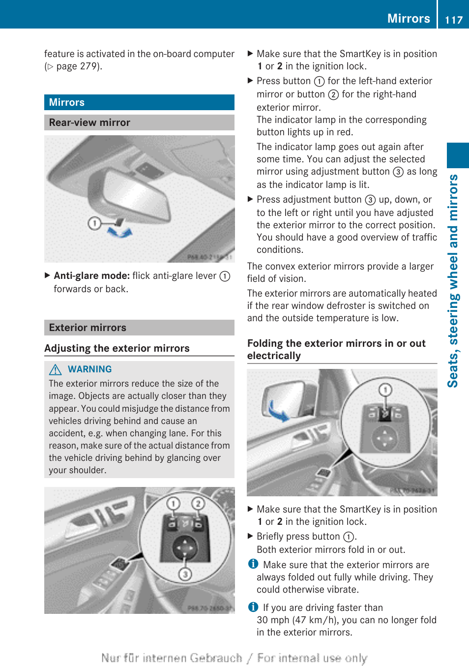 Mirrors, Rear-view mirror, Exterior mirrors | Seats, steering wheel and mirrors | Mercedes-Benz 2013 GL Class User Manual | Page 119 / 448