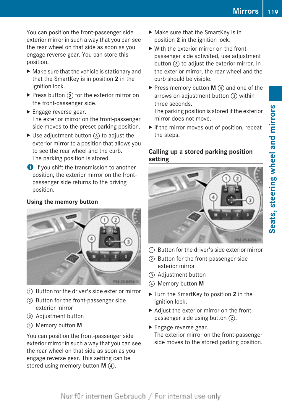 Seats, steering wheel and mirrors, Mirrors | Mercedes-Benz 2013 GL Class User Manual | Page 121 / 448