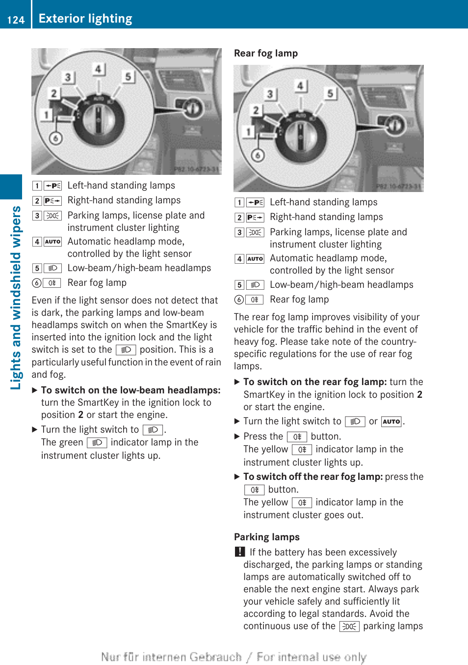 Lights and windshield wipers, Exterior lighting | Mercedes-Benz 2013 GL Class User Manual | Page 126 / 448