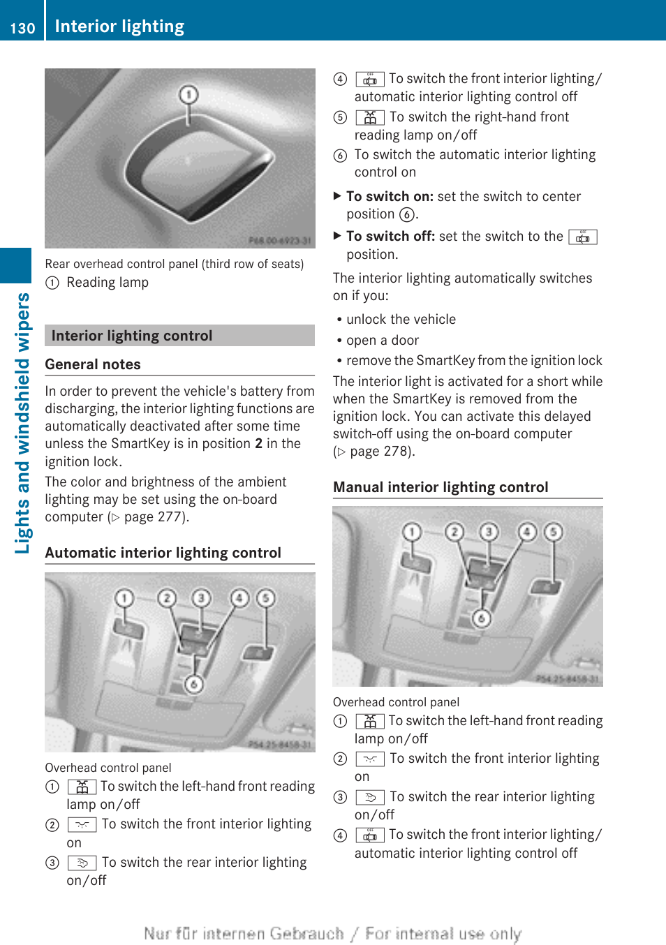 Interior lighting control, Lights and windshield wipers, Interior lighting | Mercedes-Benz 2013 GL Class User Manual | Page 132 / 448