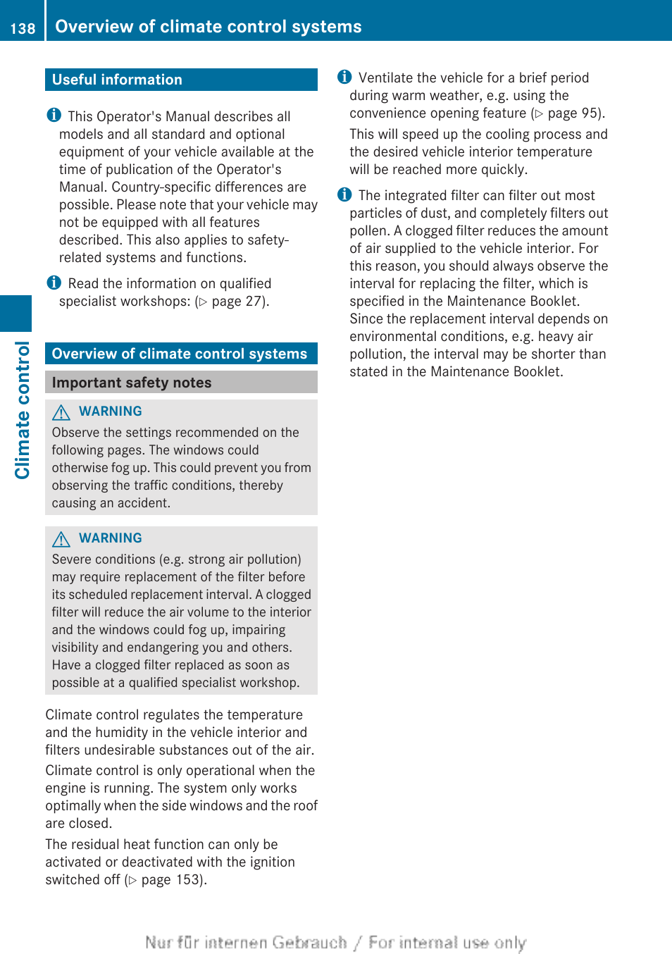 Climate control, Useful information, Overview of climate control systems | Important safety notes, Useful information overview of climate control sys, Tems | Mercedes-Benz 2013 GL Class User Manual | Page 140 / 448