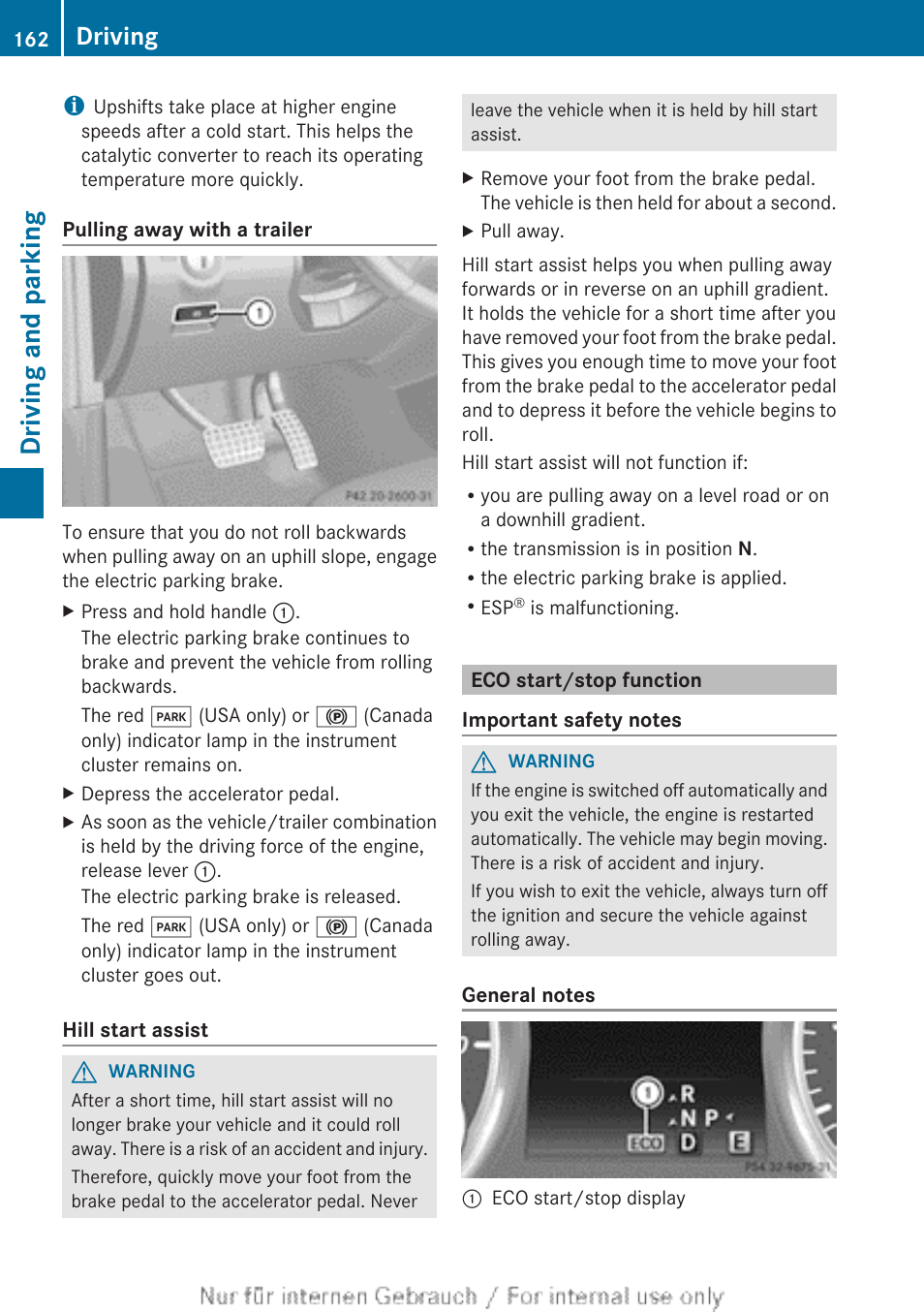 Eco start/stop function, Driving and parking, Driving | Mercedes-Benz 2013 GL Class User Manual | Page 164 / 448