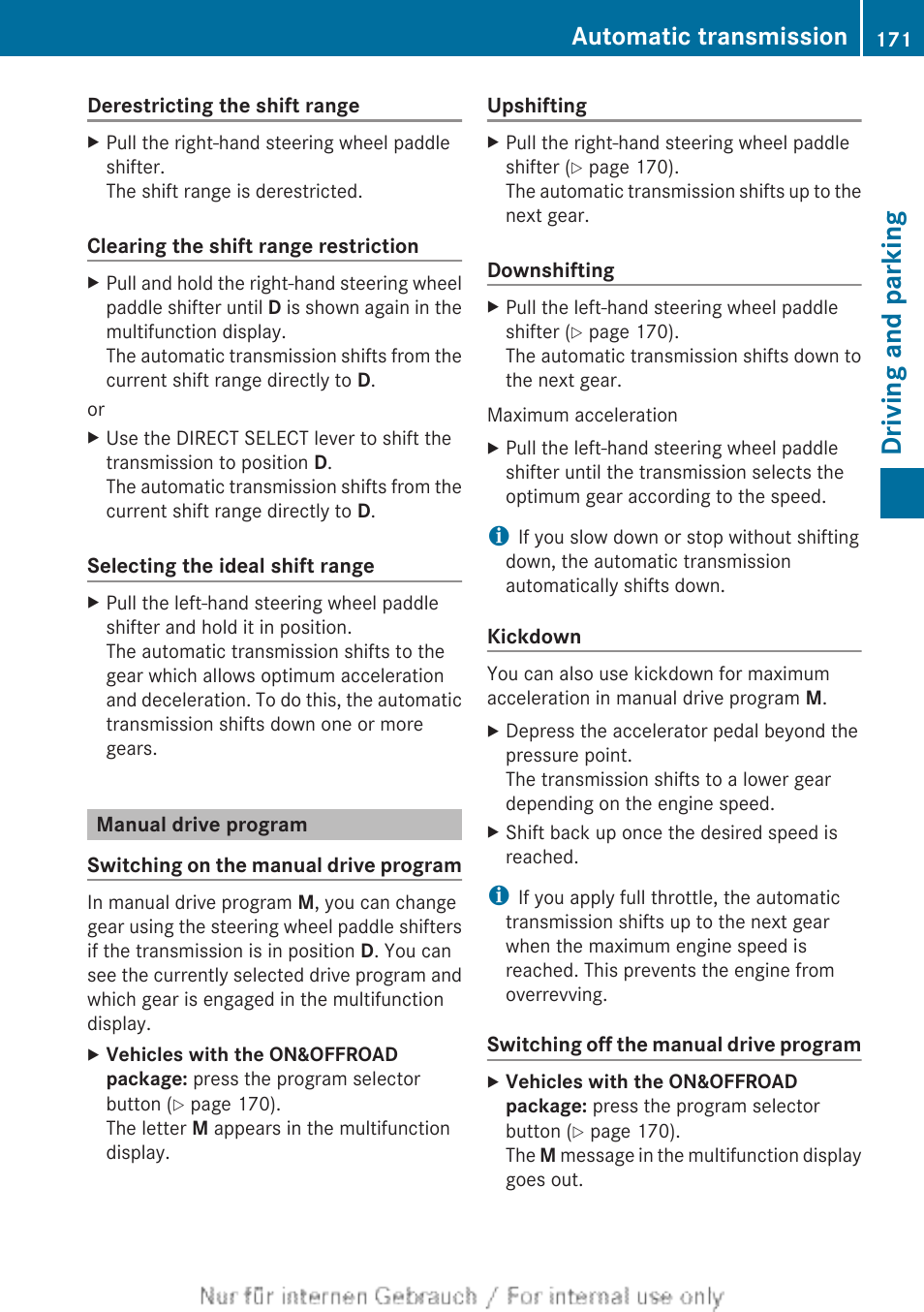 Manual drive program, Driving and parking, Automatic transmission | Mercedes-Benz 2013 GL Class User Manual | Page 173 / 448