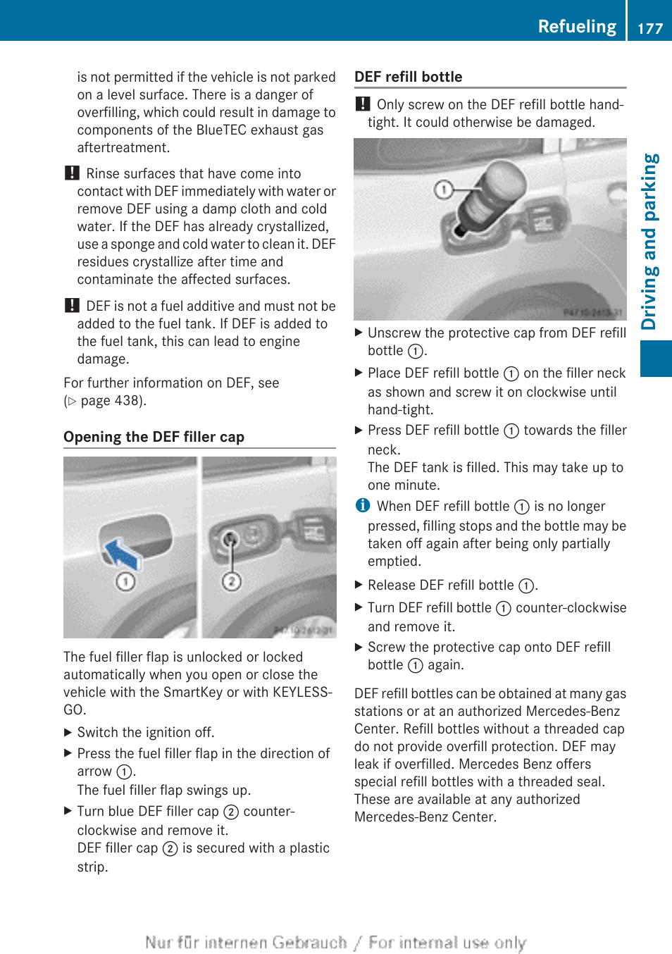 Driving and parking, Refueling | Mercedes-Benz 2013 GL Class User Manual | Page 179 / 448