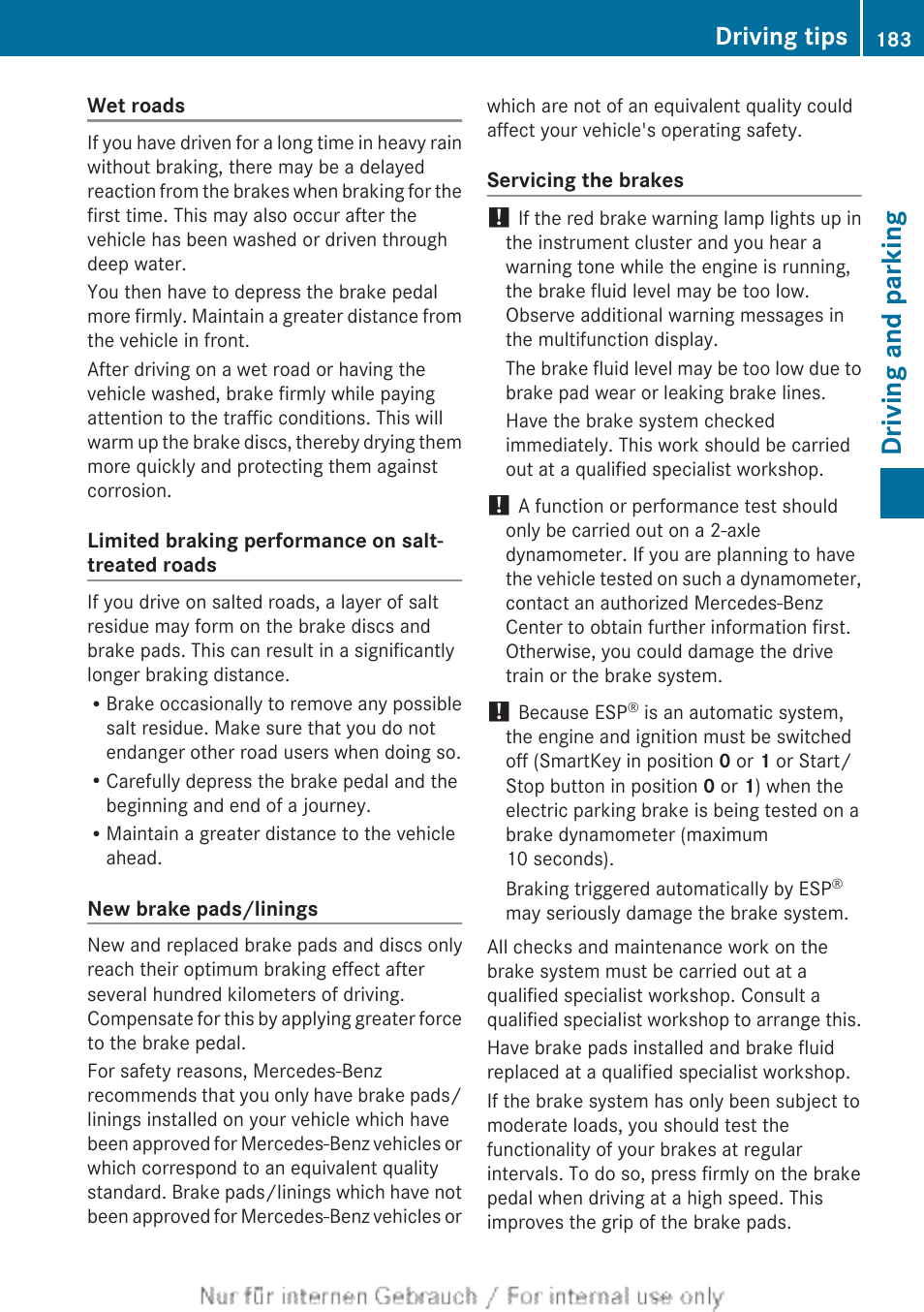 Driving and parking, Driving tips | Mercedes-Benz 2013 GL Class User Manual | Page 185 / 448