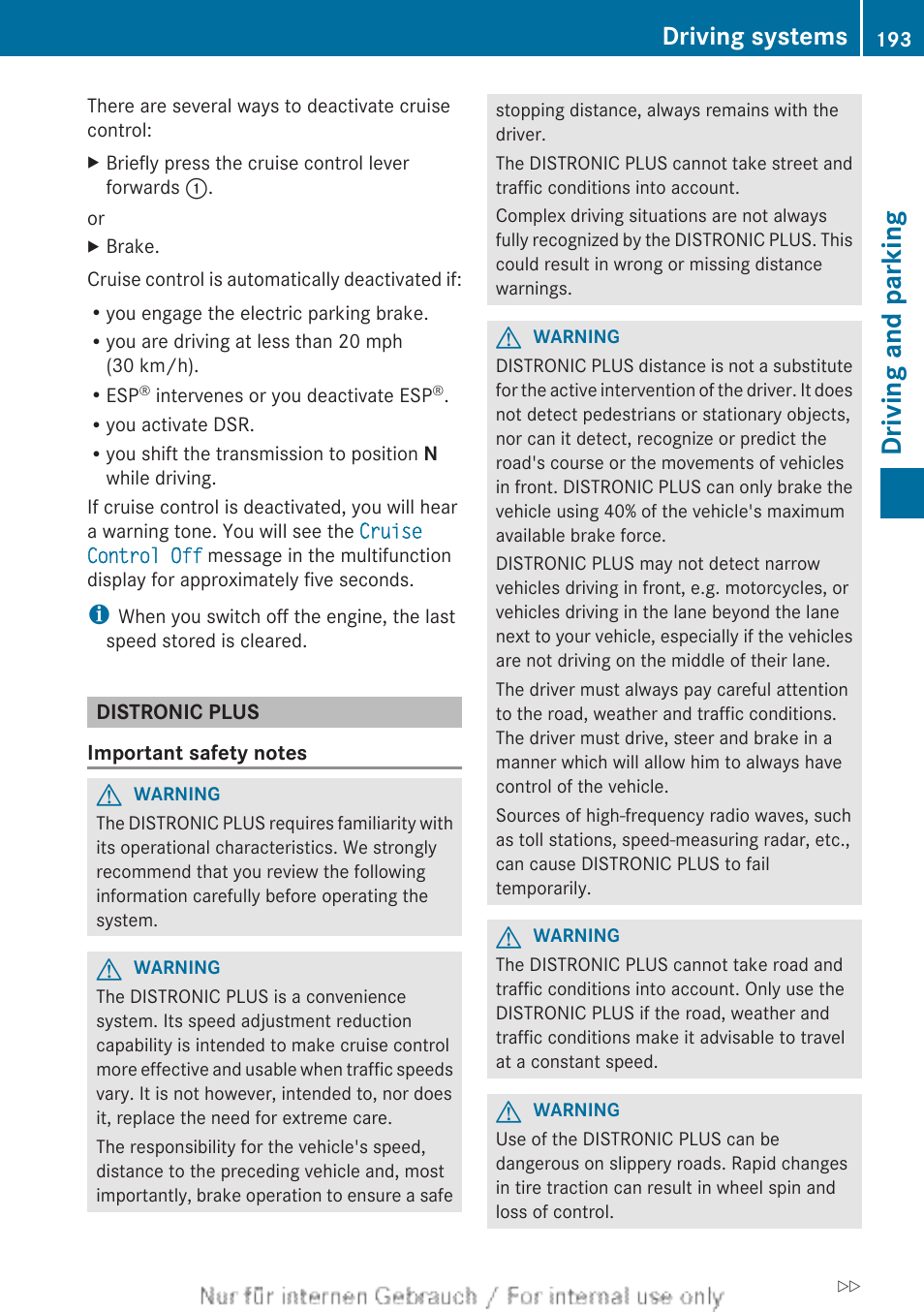 Distronic plus, Plus, Driving and parking | Driving systems | Mercedes-Benz 2013 GL Class User Manual | Page 195 / 448
