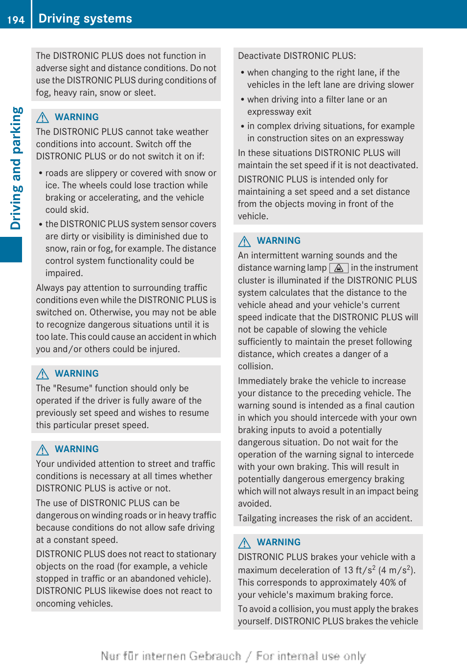 Driving and parking, Driving systems | Mercedes-Benz 2013 GL Class User Manual | Page 196 / 448