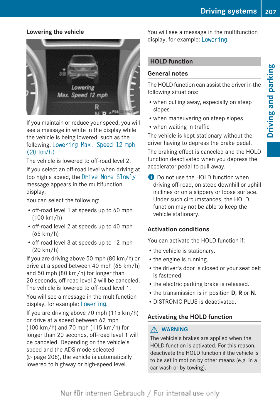 Hold function, Deactivated, Driving and parking | Driving systems | Mercedes-Benz 2013 GL Class User Manual | Page 209 / 448