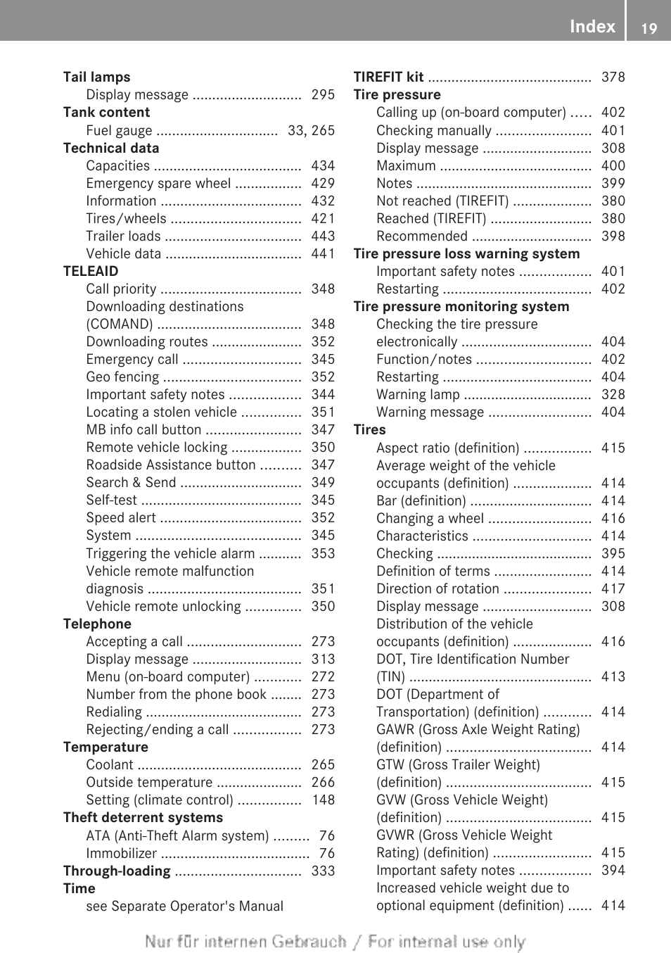 Index | Mercedes-Benz 2013 GL Class User Manual | Page 21 / 448